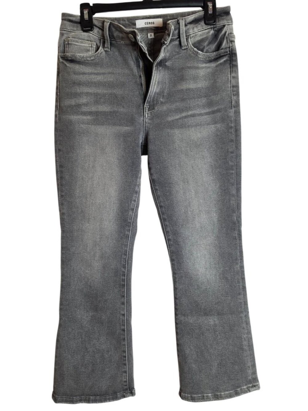 Ceros High Rise Cropped Bootcut Flare Jeans Women 27 Gray Stretch Denim